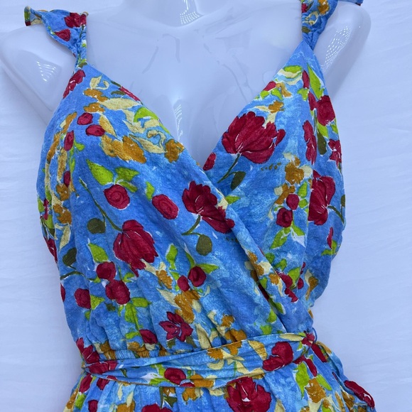 🌹 LC Lauren Conrad Red and Blue Tiered Wrap Midi Dress - Picture 2 of 7